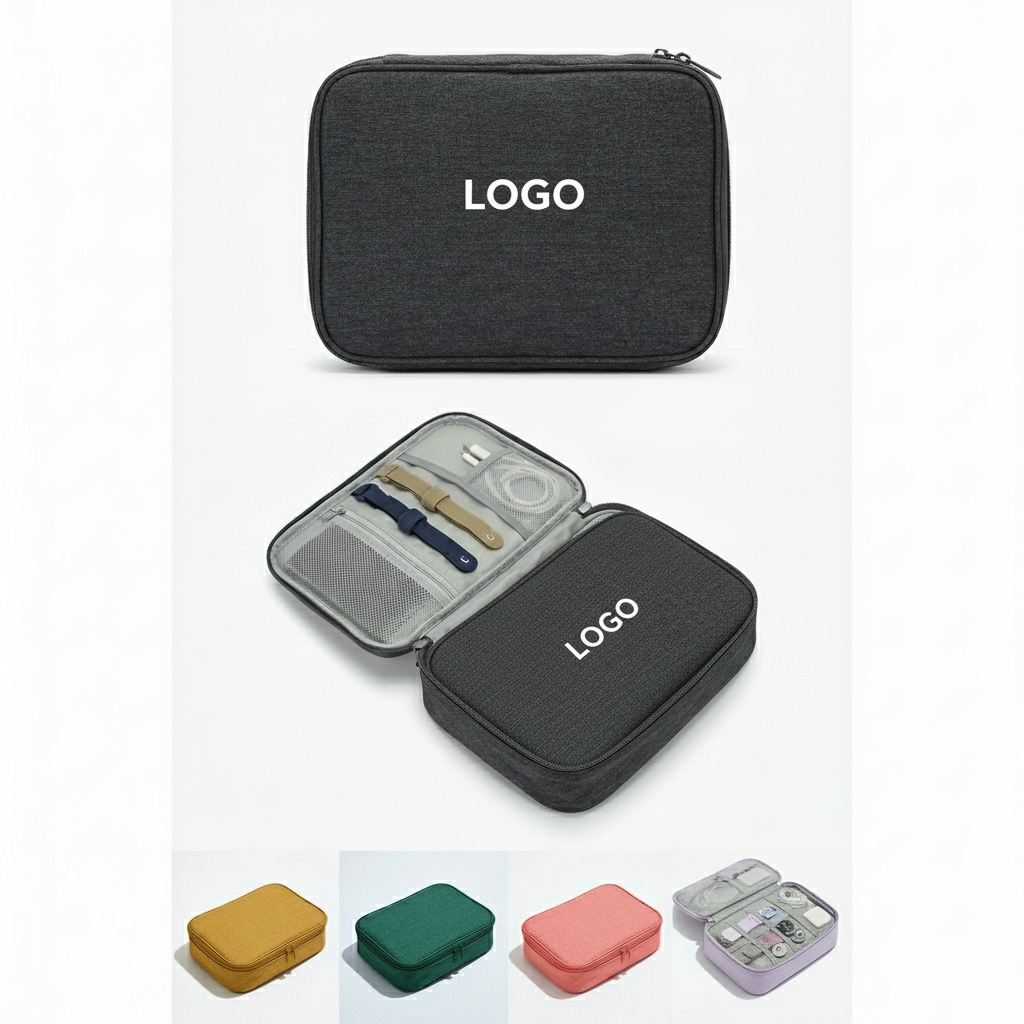 All-in-One Portable Electronics Organizer Bag with Elastic Loops & Mesh Pockets