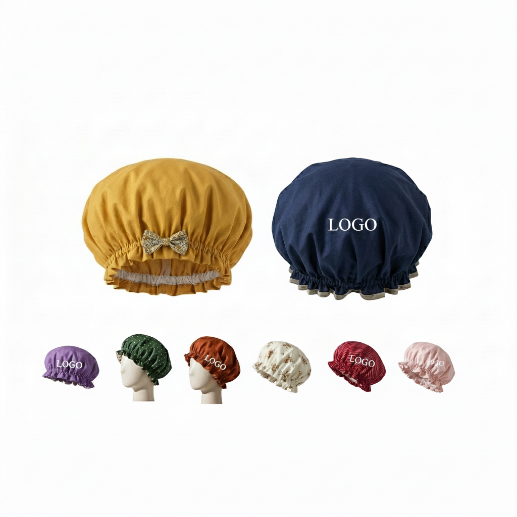 Decorative Fabric Shower Cap with Bow - Soft, Reusable & Stylish