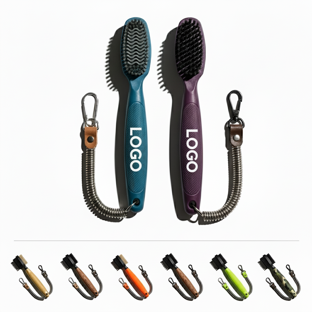 Multi-Color Golf Club & Shoe Brush Set with Carabiner Clip