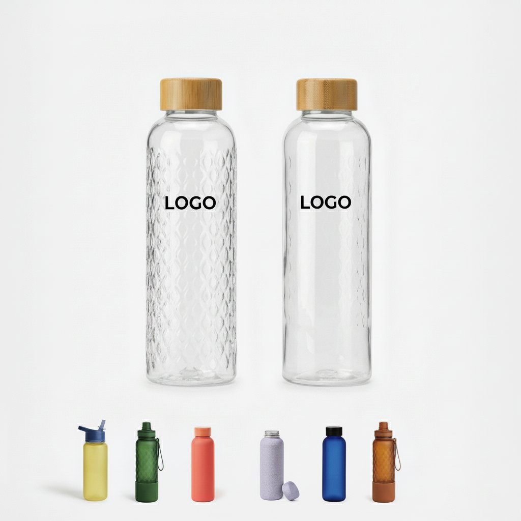 24 oz. Textured Glass Water Bottle with Wooden Lid