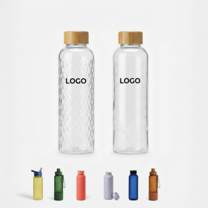 24 oz. Textured Glass Water Bottle with Wooden Lid